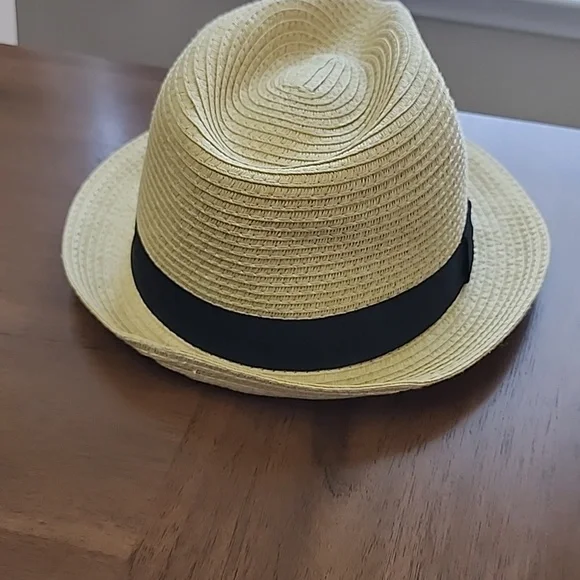 Straw Fedora Hat with Black Band - Picture 2 of 3